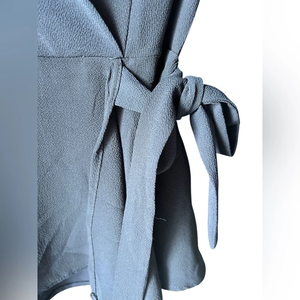 Monteau Los Angeles Wrap Top Small Blue Ruffle Sleeve Peplum Blouse Tie Waist - Picture 4 of 8